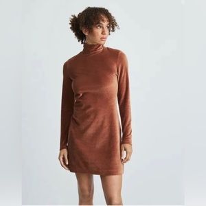Everlane Velour Stucco Brown Mock Neck Mini Dress Size S